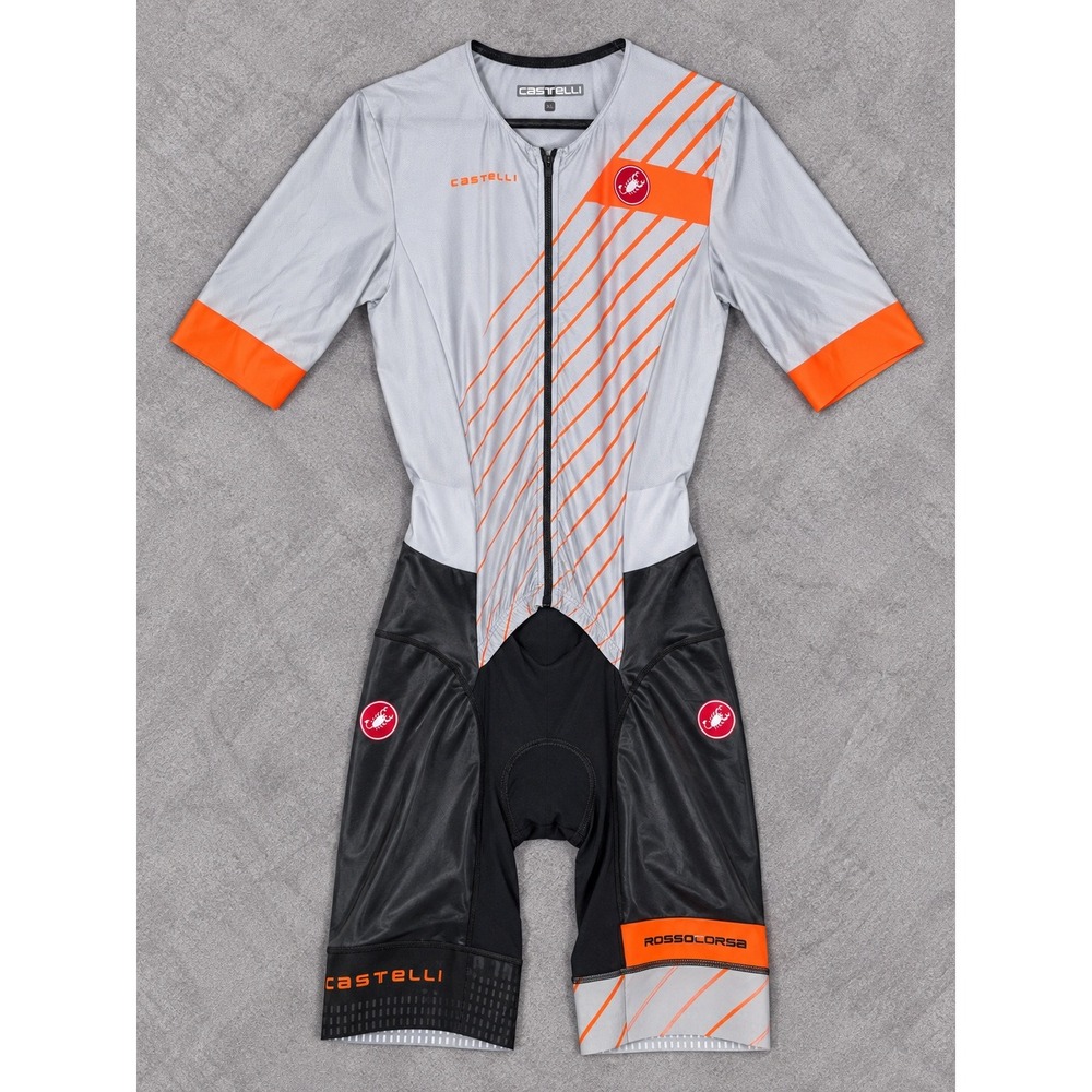 Castelli Free Sanremo 2 Speed Suit Mens XL Gray Rosso Corsa Cycling Skinsuit